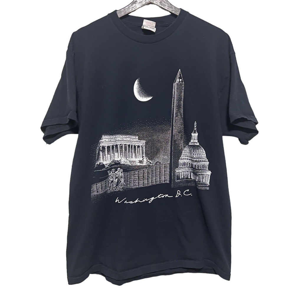 Vintage Washington DC Double Sided Travel Graphic Single Stitch B/W Mens X-Large